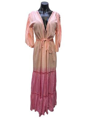 Jen's Pirate Booty Pink Ombre Crochet Maxi Dress V-Neck S